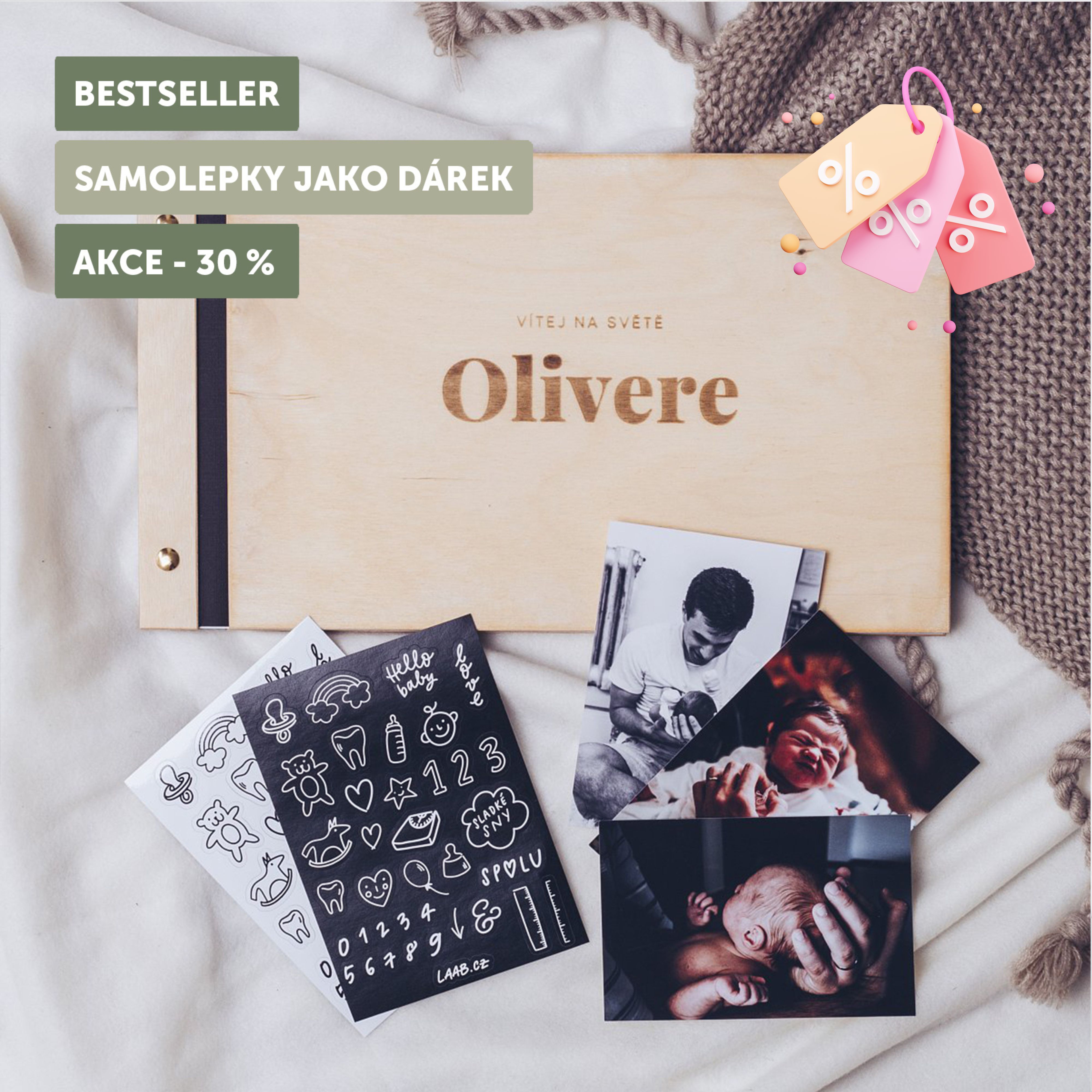 dřevěné fotoalbum Oliver: Formát fotoalba na šířku, Počet listů 35, Formát fotoalba na šířku, Počet listů 20, Barva listů černá