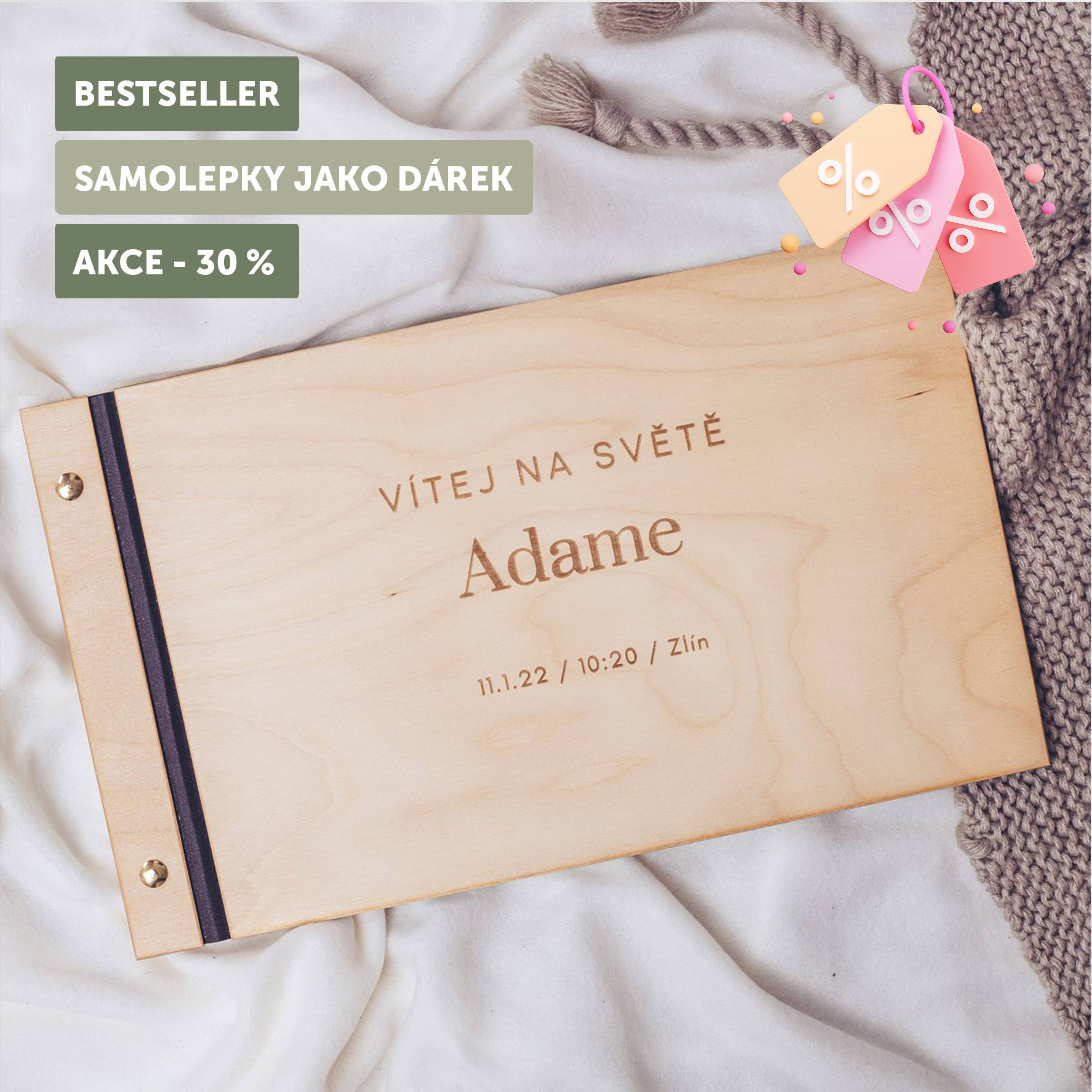 dřevěné fotoalbum Adam: Formát fotoalba na výšku, Počet listů 30 s prokladovými listy, Formát fotoalba na výšku, Počet listů 25, Barva listů bílá