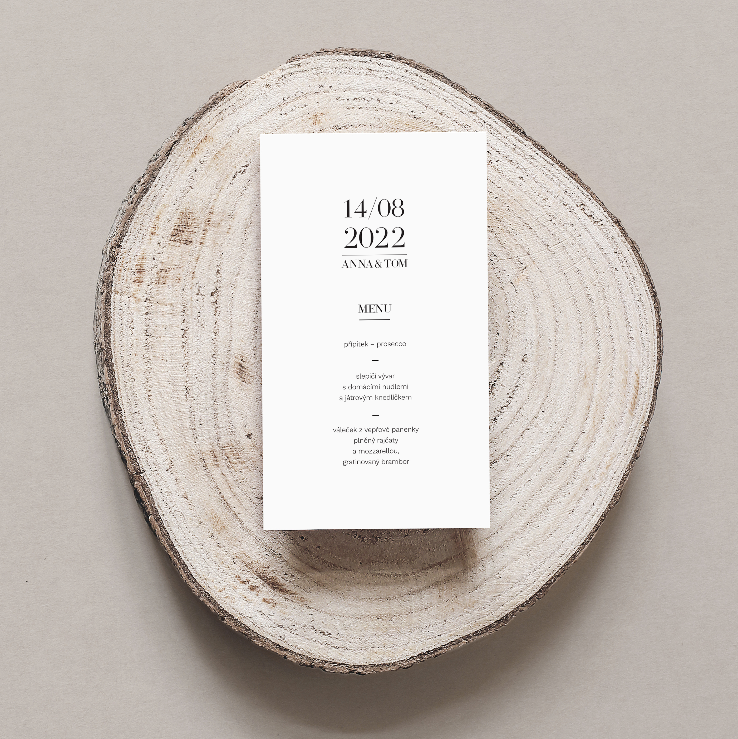 svatební menu No.3: formát svatebního menu 15x21cm, výběr papíru Aquarella Art, formát svatebního menu 10x15cm, výběr papíru Aquarella Art